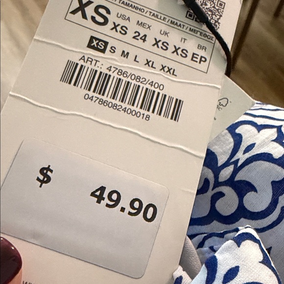 Zara Elegant Blue and White Long Sleeve Dress - Picture 7 of 7